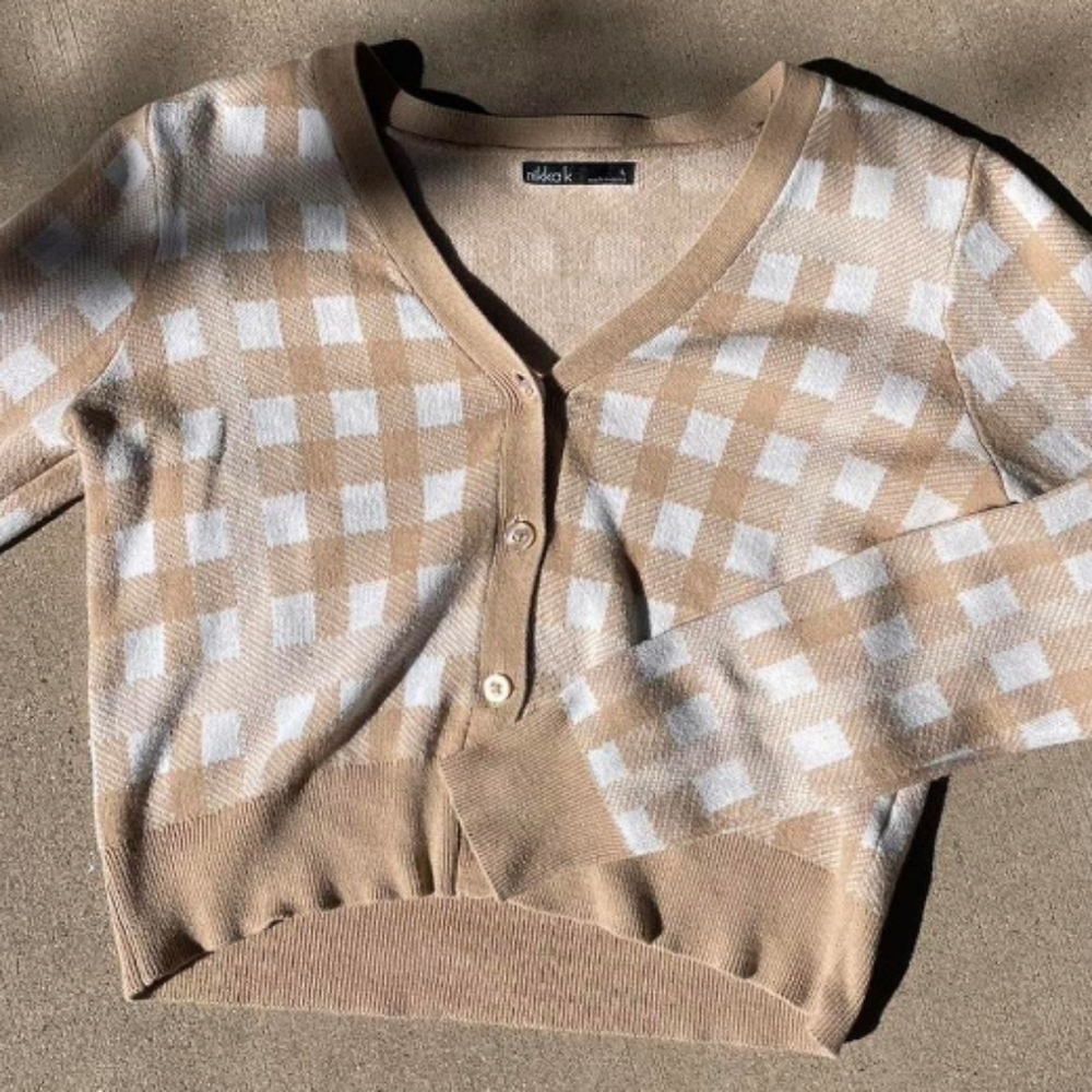 Nikka K, plaid, 2 piece, crop halter & sweater
